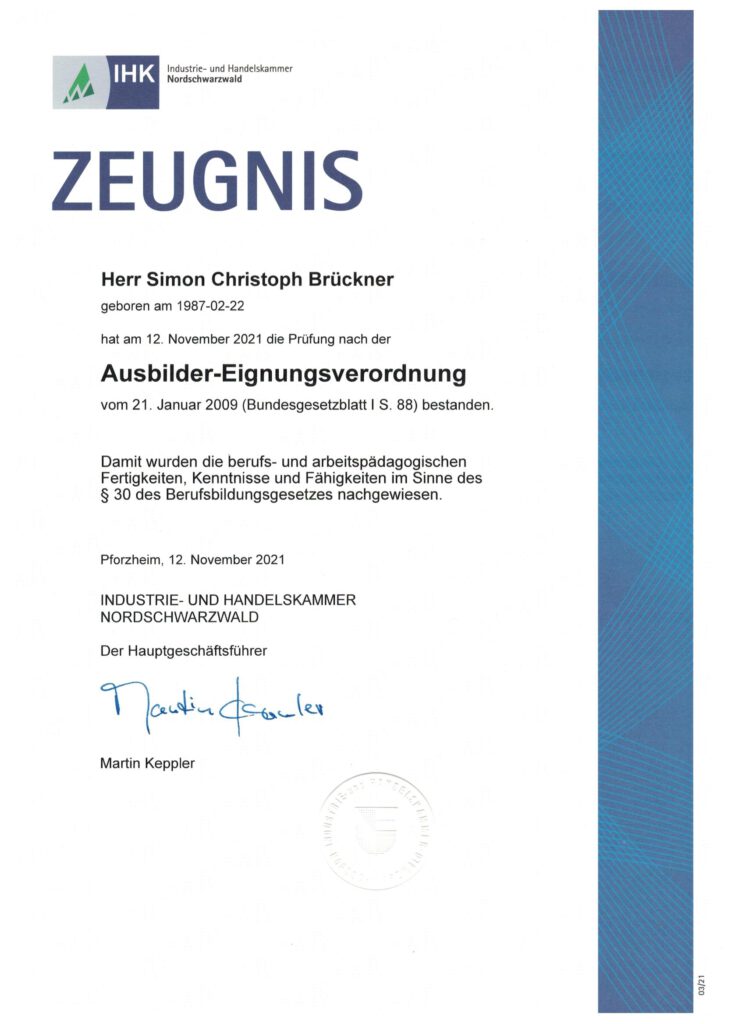 Zeugnis Ausbilder IHK