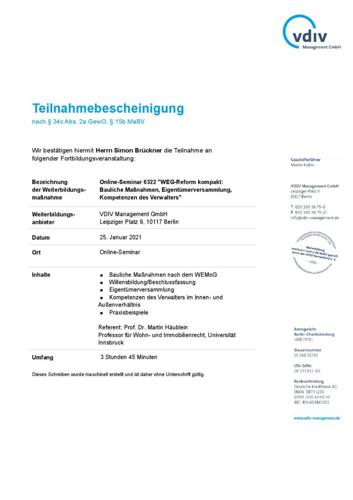 Teilnahmebescheinigung 25.01.20201 VDIV