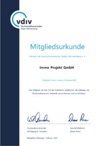 Mitgliedsurkunde VDIV Immo Projekt GmbH