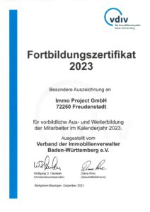 VDIV Fortbildungszertifikat 2023